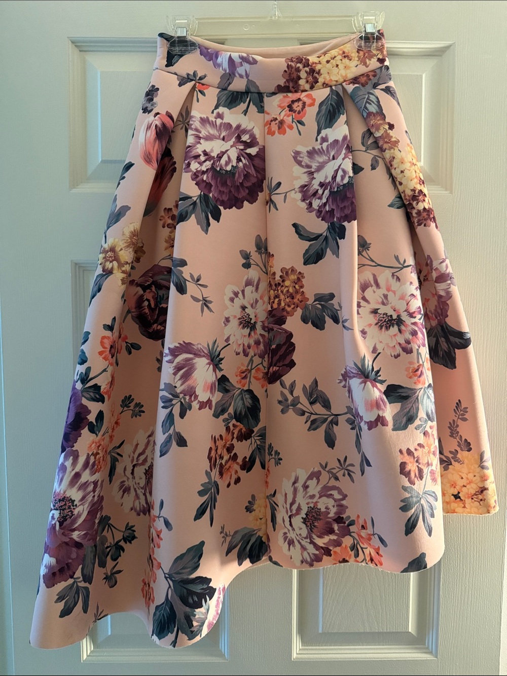 ASOS Pink Floral A-Line Midi Skirt